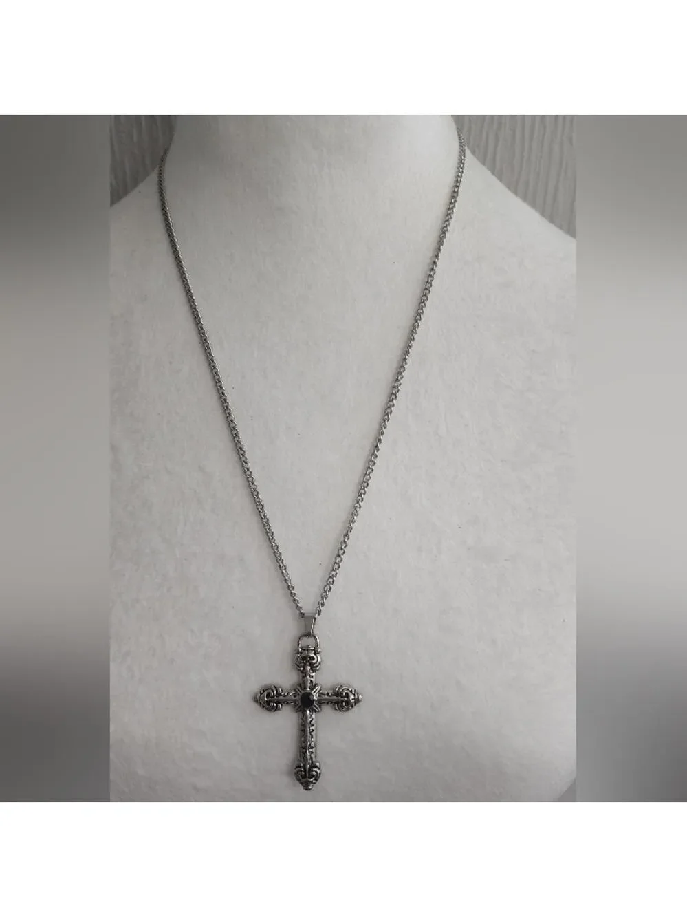 Silvertone Cross Pendant Necklace